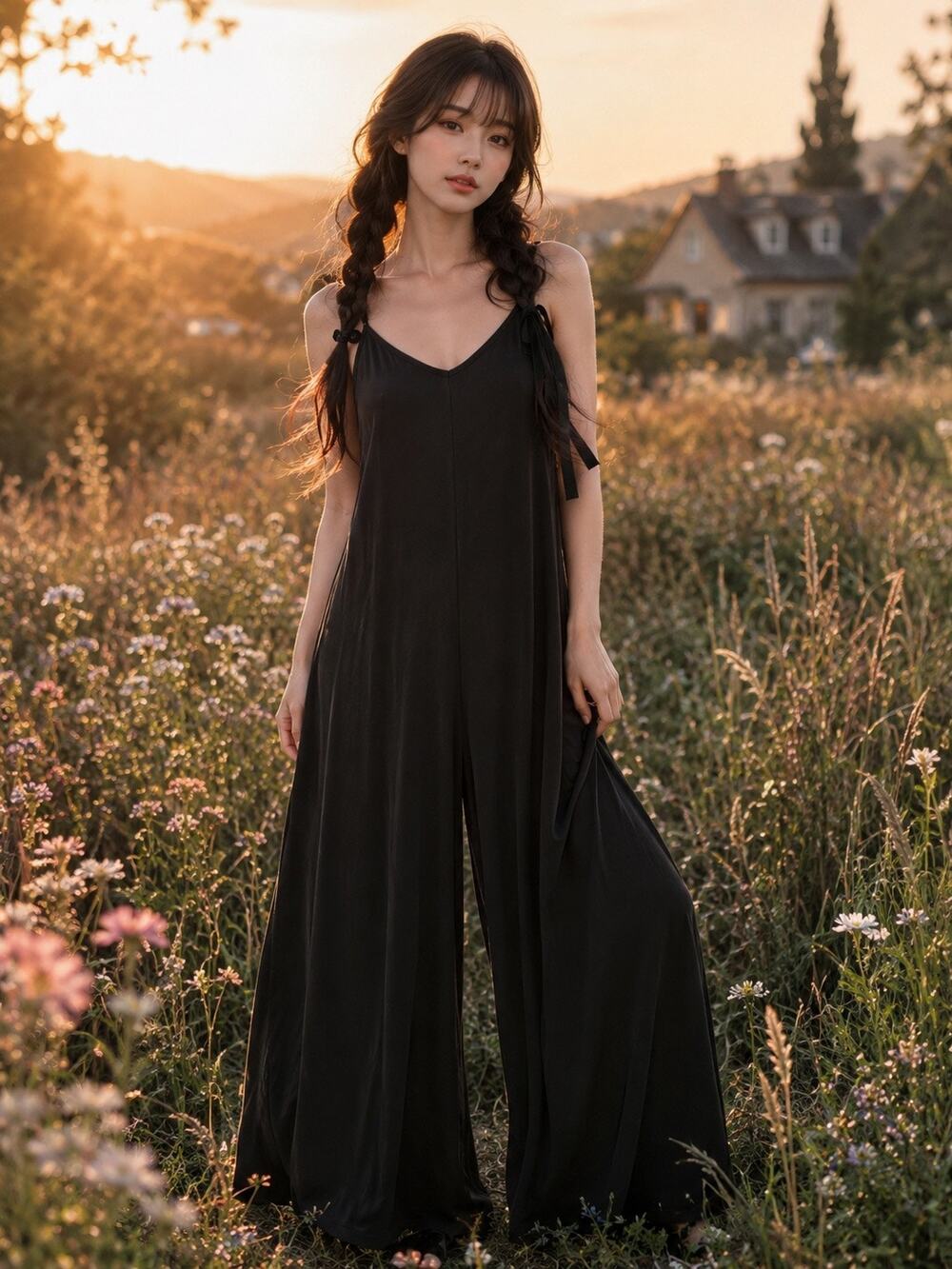 Midnight Meadow Wanderings buttery soft wide leg storybook cottage romper